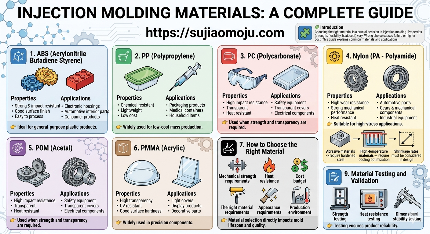 Injection Molding Materials Guide: ABS, PP, PC, Nylon Explained